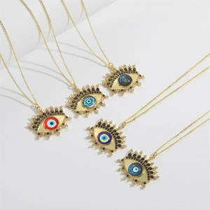 Exotic Evil Eye necklace set with colorful crystal pendants and gold-plated chain