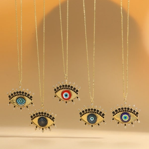 Exotic Copper Zirconia Evil Eye Pendant Necklace For Women Trendy Gold Plated Rhinestone Clavicle Chain Ethnic Jewelry
