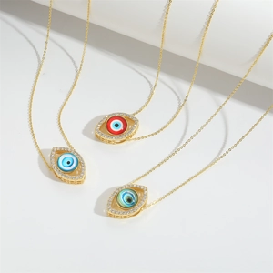 Vintage golden Evil Eye pendants with colorful zircon inlay on minimalist chains