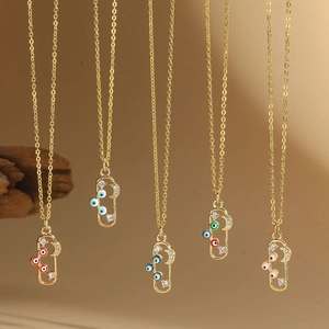 Exotic Arabian Copper Evil Eye Pendant Necklace For Women Gold Plated Zirconia Enamel Bohemian Clavicle Chain Choker Jewelry