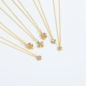Golden necklace collection with windmill and clover pendants inlaid with colorful zircon stones