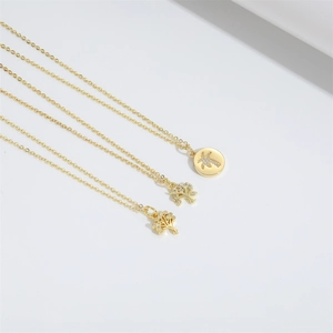Elegant gold necklaces with zircon tree pendants including coconut and life tree designs