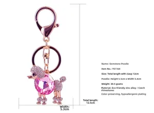 Portachiavi barboncino rosa con gemme e cristalli cechi con gancio oro rosa