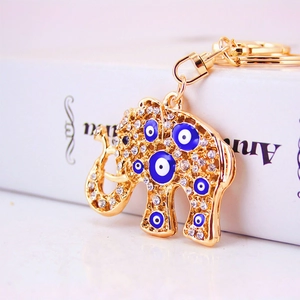 Vintage Gold Zinklegierung Strass Elefant Böser Blick Schlüsselanhänger Ethno-Stil Tier Anhänger Für Damen Taschen Zubehör Geschenk