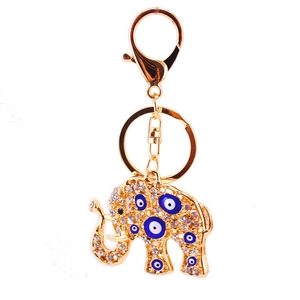 Goldener Elefanten Schlüsselanhänger mit Strasssteinen und blauem Evil Eye Anhänger