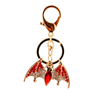 Creative crystal bat keychain with sparkling red rhinestones on gold metal base