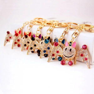 Cartoon Bat Rhinestone Keychain Zinc Alloy Gold Plated Enamel Animal Pendant Keyring For Women Bag Charm Halloween Gift