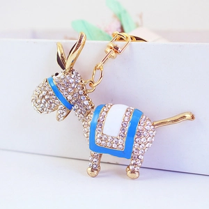 Porte-clés âne scintillant avec strass et émail bleu, accessoire élégant pour sac à main