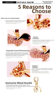 Detail of giraffe keychain showing gold plating, pink rhinestones and seamless welding