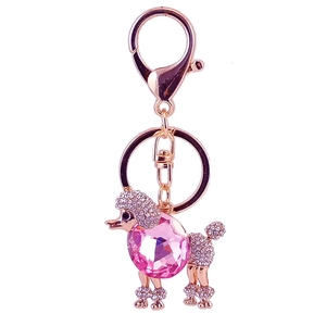 Portachiavi barboncino scintillante con cristallo rosa e placcatura oro rosa