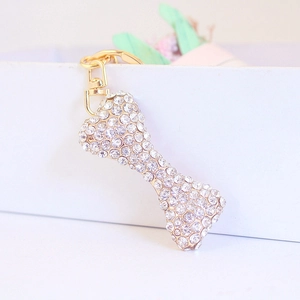 Cute Zinc Alloy Rhinestone Bone Keychain Gold Plated Hollow Heart Key Ring For Women Bag Pendant Accessories Gift Idea