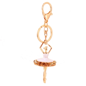 Elegante portachiavi ballerina con strass e smalto rosa per decorazione borse donna