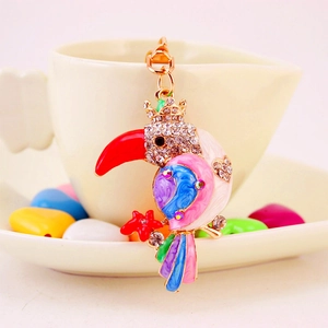 Colorful crystal parrot keychain with rhinestones and gold-plated alloy pendant