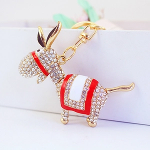 Cute donkey keychain with sparkling rhinestones and gold alloy for women bag decoration