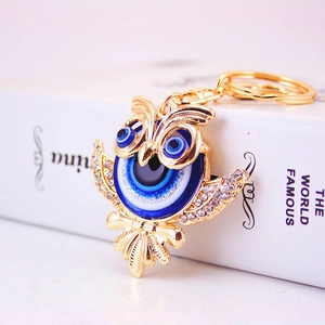 Porte-clés Hibou Mauvais Œil Créatif en Alliage de Zinc avec Strass Pendentif de Sac Cadeau Porte-bonheur Bijoux Homme Femme