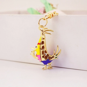 Porte-clés en Alliage de Zinc Poussin en Émail Strass Pendentif Coq Animal Anneau de Clé pour Femmes Accessoires de Sac Bijoux Cadeau
