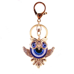 Porte-clés hibou doré créatif avec strass mauvais œil bleu et fermoir mousqueton chic