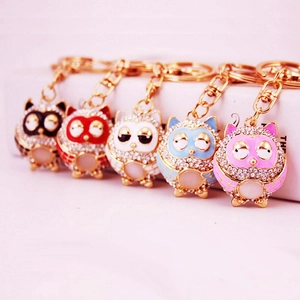 Cute Cartoon Owl Keychain Zinc Alloy Rhinestone Inlaid Artificial Opal Enamel Pendant For Women Bag Accessories Gift