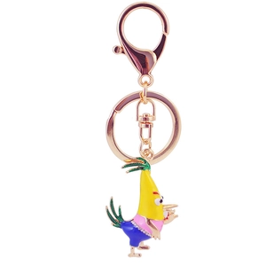 Cute yellow chicken keychain in banana costume with rhinestones and rose gold hardware