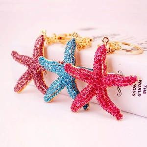 Sparkling Starfish Rhinestone Keychain Alloy Metal Bag Charm For Women Purse Backpack Pendant Ocean Style Accessories