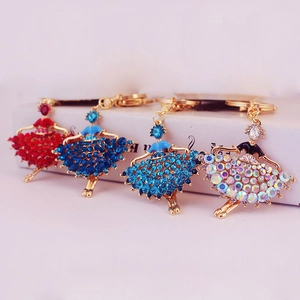 Elegant Ballerina Girl Keychain Gold Plated Zinc Alloy Rhinestone Inlaid Ballet Dancer Pendant For Bags Keys Women Gift