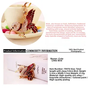 Detailed hummingbird keychain with crystal rhinestones and enamel, 5.3cm x 5.3cm size