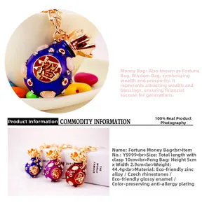 Macro shot of colorful rhinestone money bag charms with detailed enamel and zinc alloy