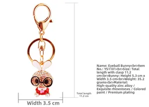 Detailed size specifications for the cartoon bunny keychain with sparkling rhinestones