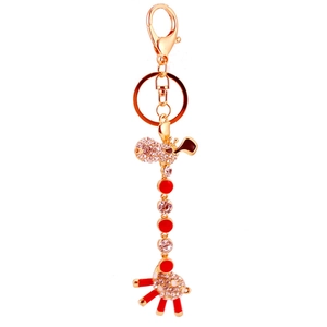 Cute giraffe keychain with gold alloy finish and sparkling white crystals for women bags