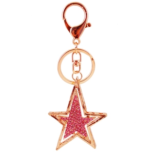 Porte-clés étoile or rose avec strass roses et fermoir homard pour sacs de femmes