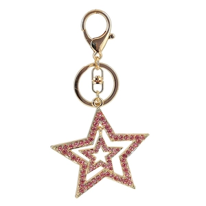 Porte-clés étoile doré avec strass roses et design en forme d'étoile évidée
