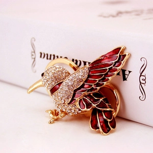 Fashion Hummingbird Rhinestone Keychain Metal Kingfisher Bird Pendant Gold Red Enamel Keyring Decorative Gift Bag Accessory