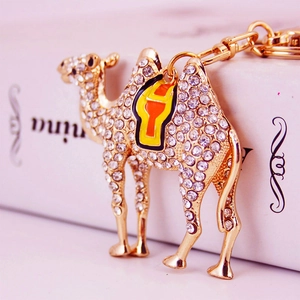 Creative camel keychain with sparkling rhinestones and colorful enamel detailing