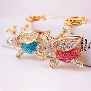 Cute Alloy Flying Elephant Keychain With Rhinestone Inlaid Crown Wing Animal Elephant Bag Pendant Accessories For Women Kids