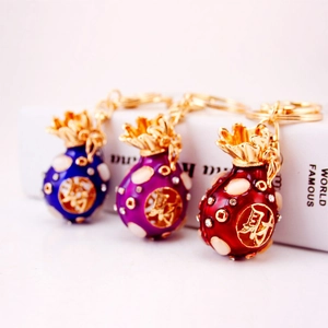 Auspicious Zinc Alloy Lucky Bag Money Bag Keychain With Rhinestone Enamel Chinese Character Wealth Pendant Key Ring For Women Gift