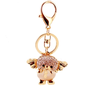 Golden elephant keychain with crystal rhinestones and opal stone body for women