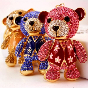Luxury Rhinestone Bear Keychain Cute Enamel Teddy Bear Key Ring For Women Bag Pendant Charm Accessory Gift