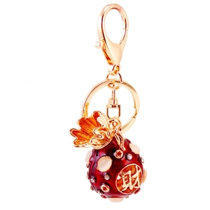 Creative rhinestone money bag keychain with red enamel and lucky Chinese character charm