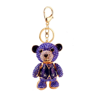 Sparkling crystal rhinestone teddy bear keychain with golden clasp for handbag decoration