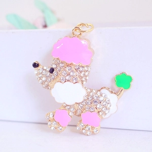 Funkelnder Pudel-Schlüsselanhänger mit Strass und rosa Emaille für Handtaschen und Schlüssel