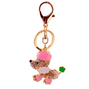 Funkelnder Pudel Schlüsselanhänger aus Goldmetall mit rosa Emaille für Damen Handtaschen