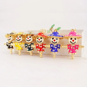 Cute Scarecrow Keychain Rhinestone Enamel Zinc Alloy Metal Bag Pendant Charm Key Ring For Women Decorative Jewelry Gift