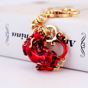 Porte-Clés PiXiu de Style Chinois en Alliage de Zinc Émail Strass Bête Mythique Chanceuse Pendentif de Sac de Voiture Cadeau