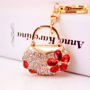 Luxury Alloy Rhinestone Handbag Keychain For Women Colorful Flower Crystal Bag Charm Metal Key Ring Accessory Gift