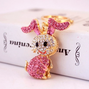 Cute Rabbit Keychain With Long Ears Zinc Alloy Rhinestone Animal Bag Charm For Women Girls Gift Car Key Ring Accessory