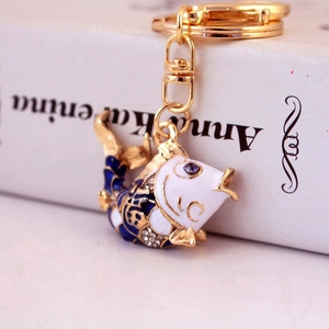 Chinese Style Lucky Koi Carp Keychain Zinc Alloy Enamel Rhinestone Fish Pendant Bag Charm Ornament For Women Gift