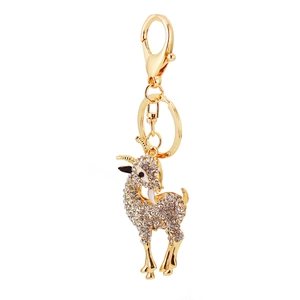 Porte-clés voiture chèvre en cristal créatif avec strass brillants sur pendentif doré