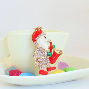 Creative Christmas Santa Claus keychain with red saxophone and crystal rhinestones