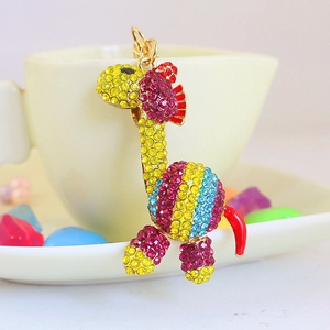 Portachiavi giraffa creativo con cristalli colorati e placcatura oro su tazza