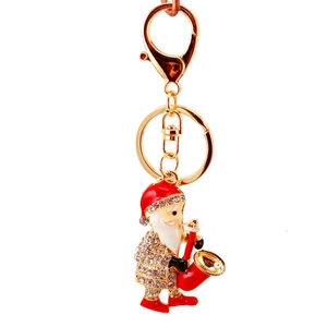 Porte-clés Père Noël en cristal créatif avec saxophone et strass blancs brillants